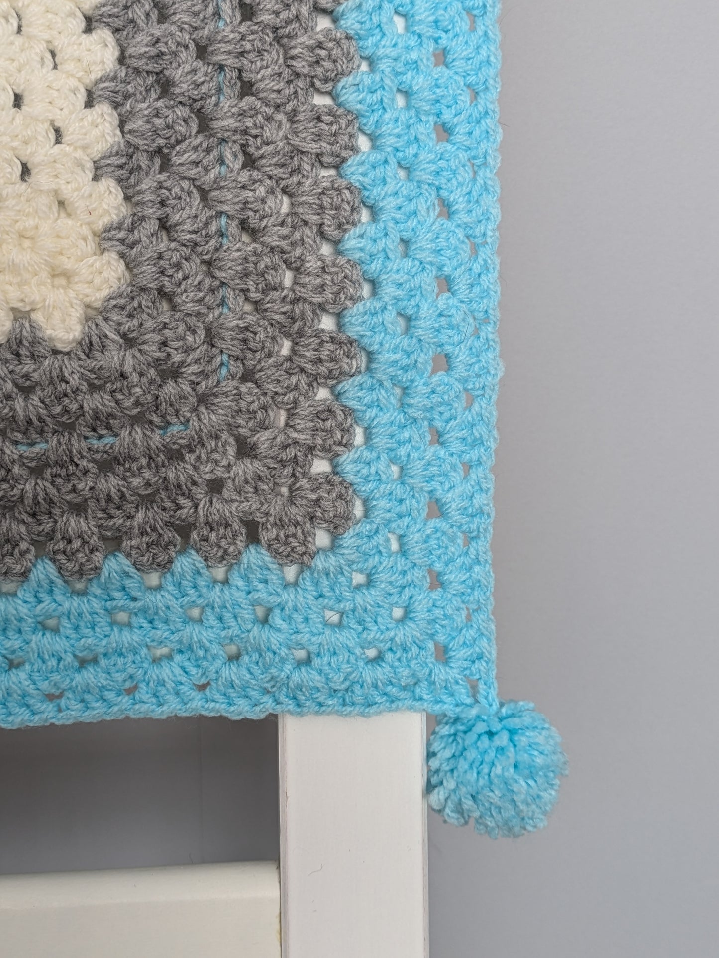 Heart Granny Square Blanket - Grey, Cream and Blue