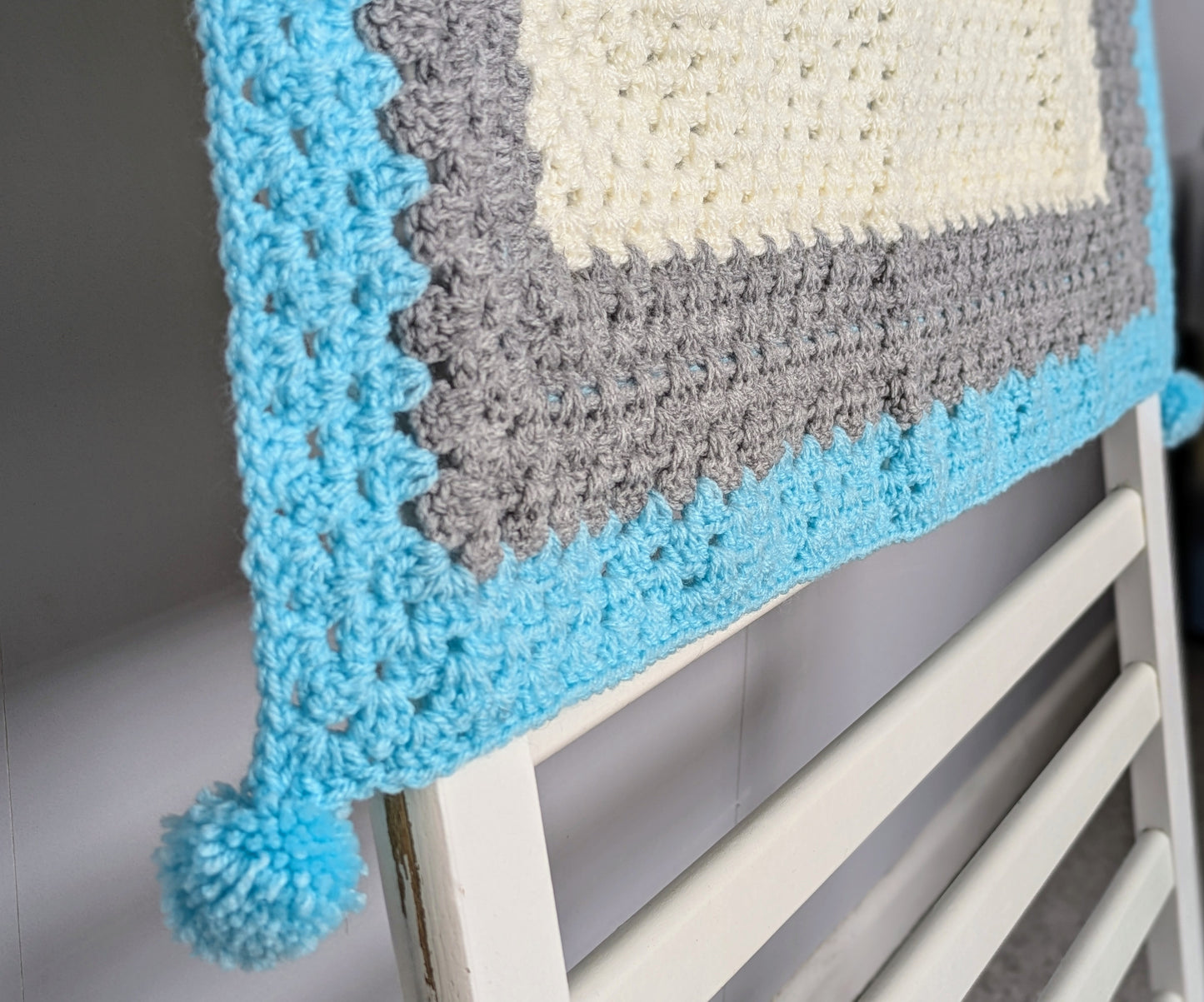 Heart Granny Square Blanket - Grey, Cream and Blue