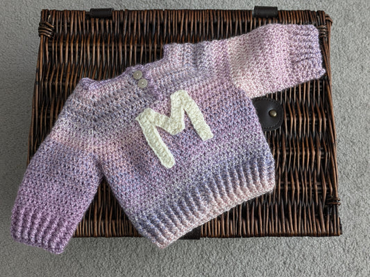 Child Jumper with Button neck - Pink - with Letter M