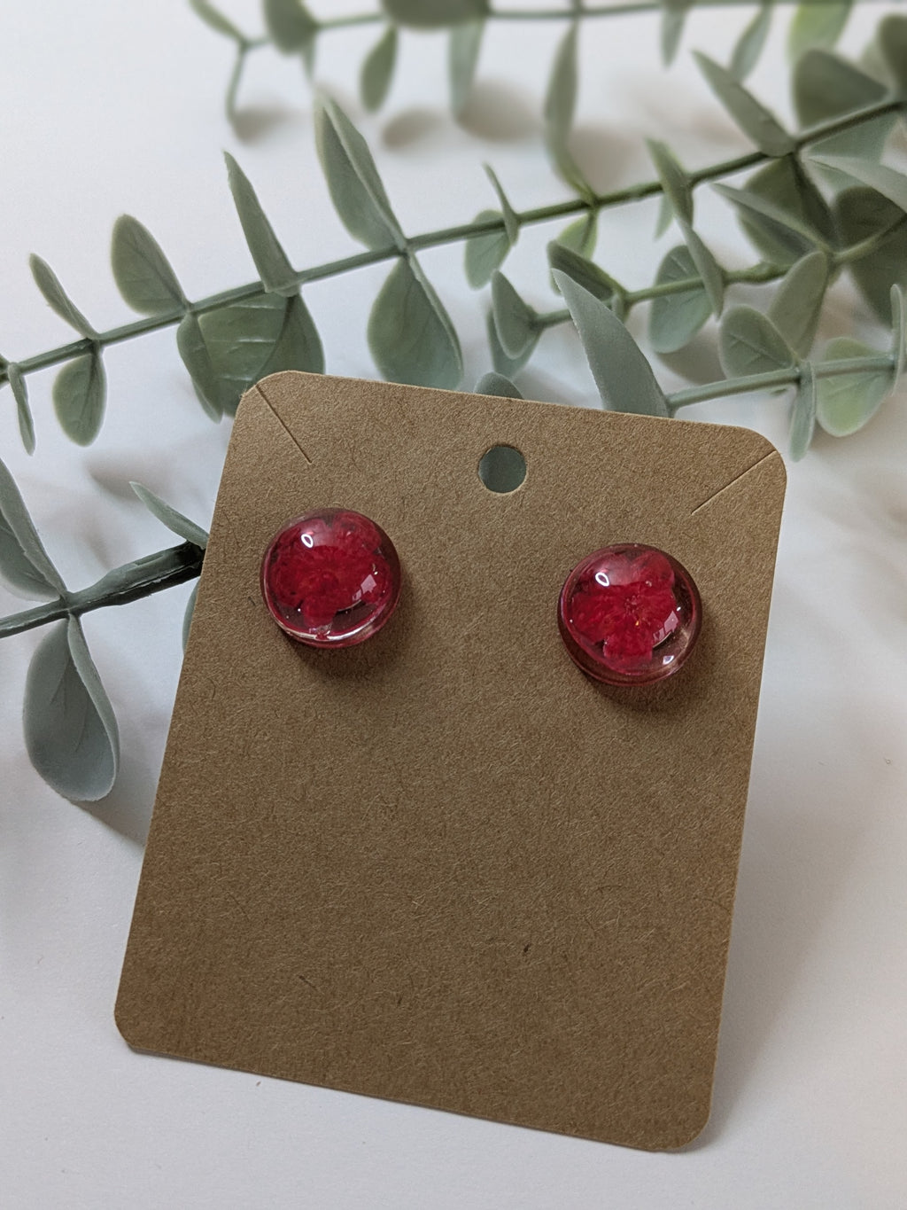 Crochet Flower Stud Earrings - Red