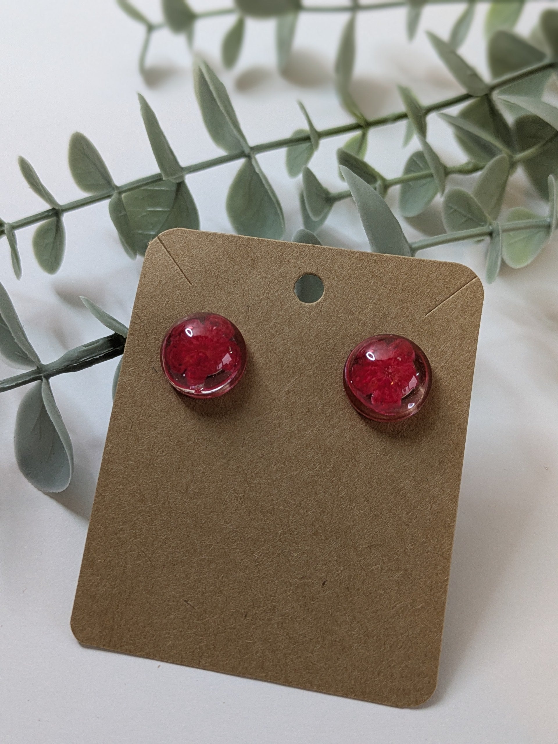 Crochet Flower Stud Earrings - Red