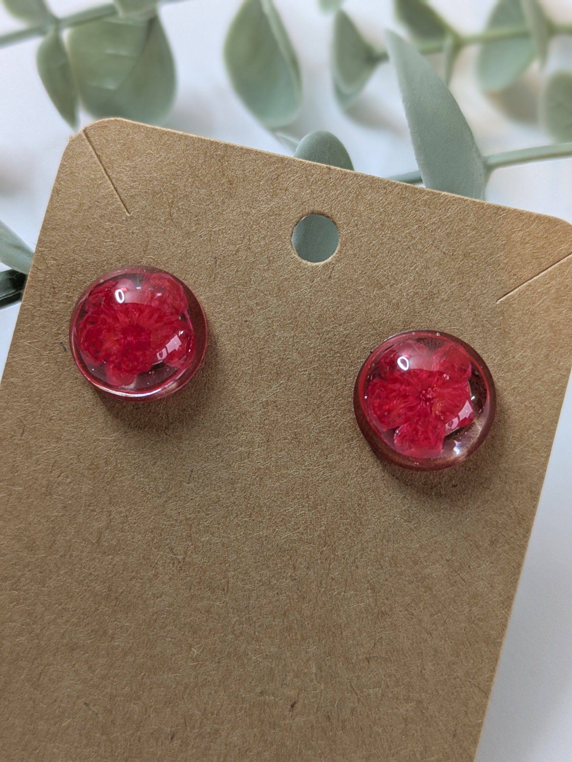 Crochet Flower Stud Earrings - Red