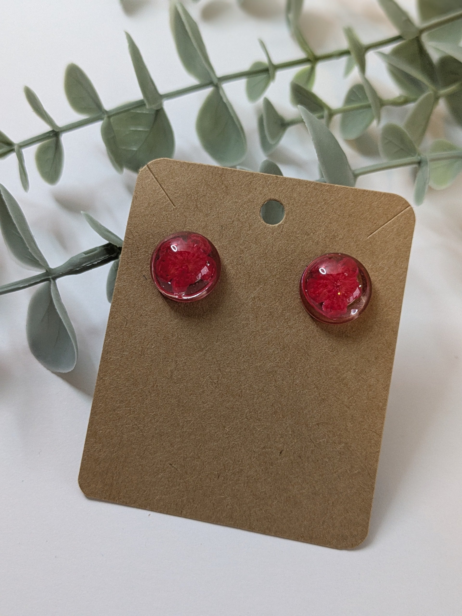 Crochet Flower Stud Earrings - Red