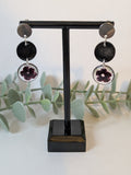 Flower Earrings - 2 Tier Purple and Black