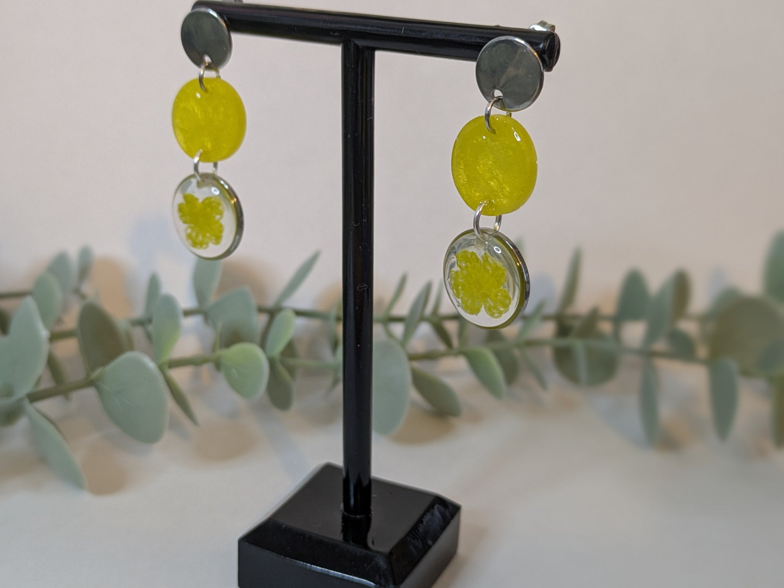 Flower Earrings - 2 tier Yellow