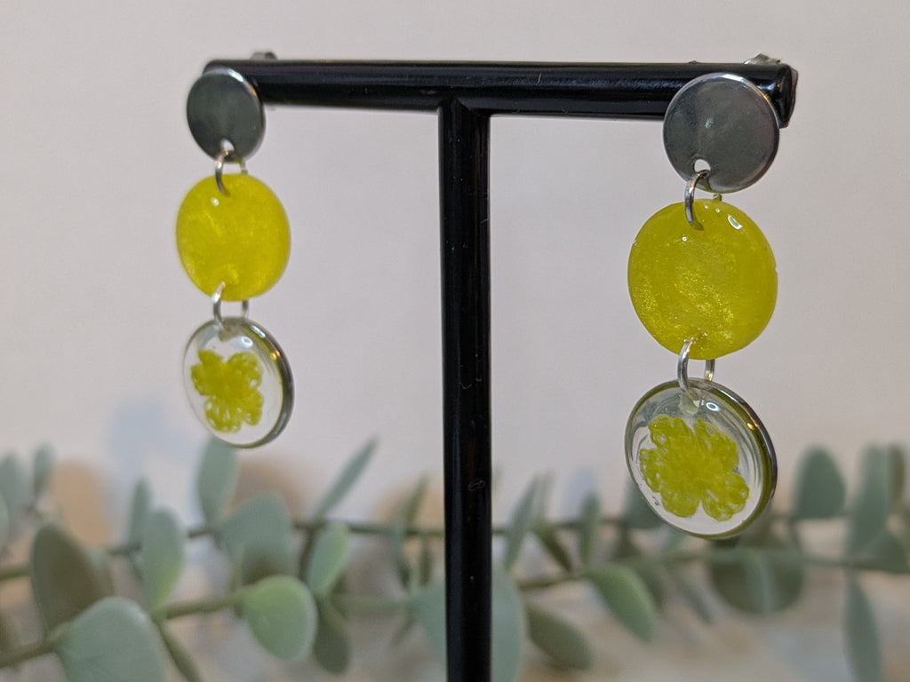 Flower Earrings - 2 tier Yellow