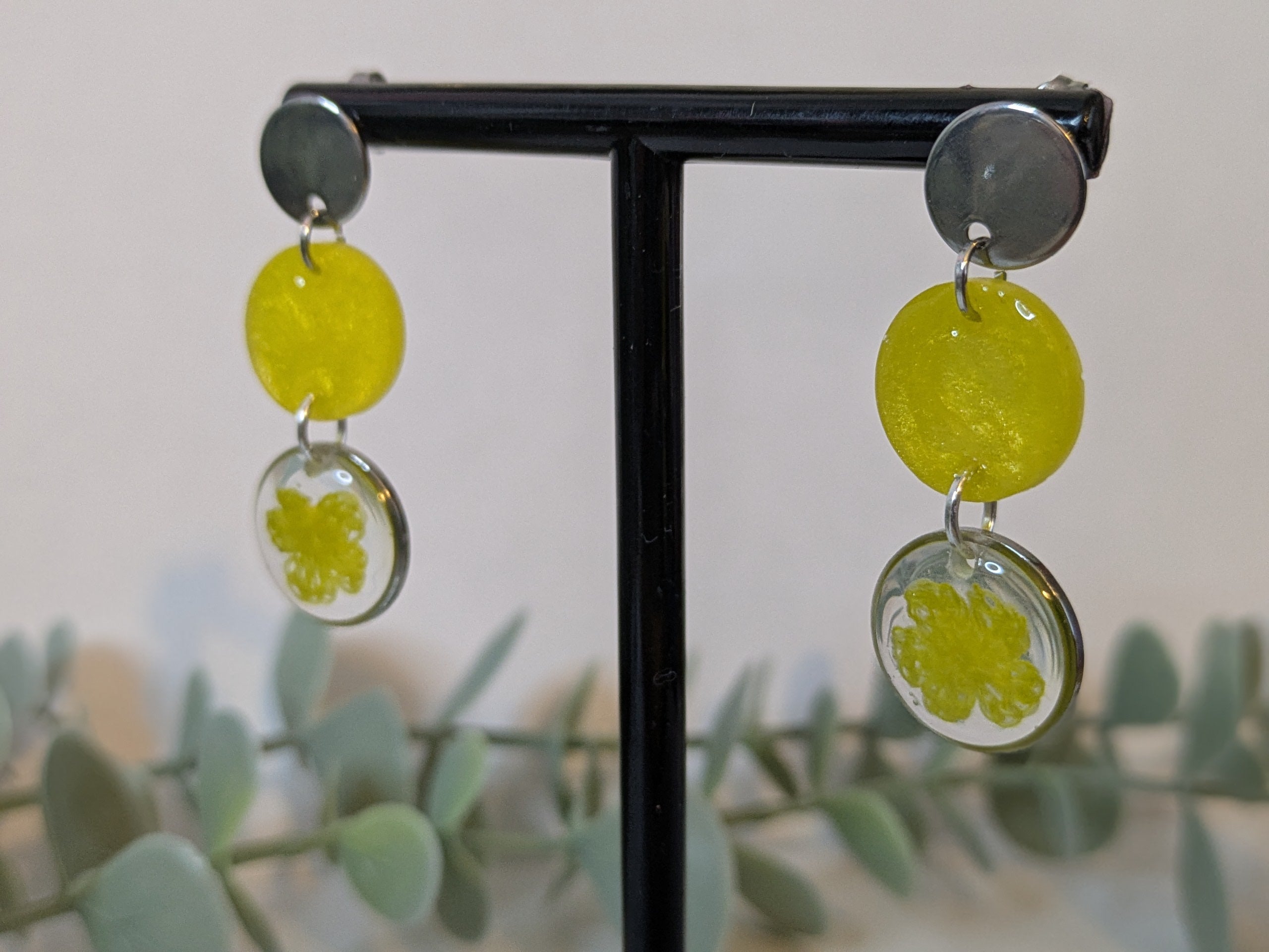 Flower Earrings - 2 tier Yellow