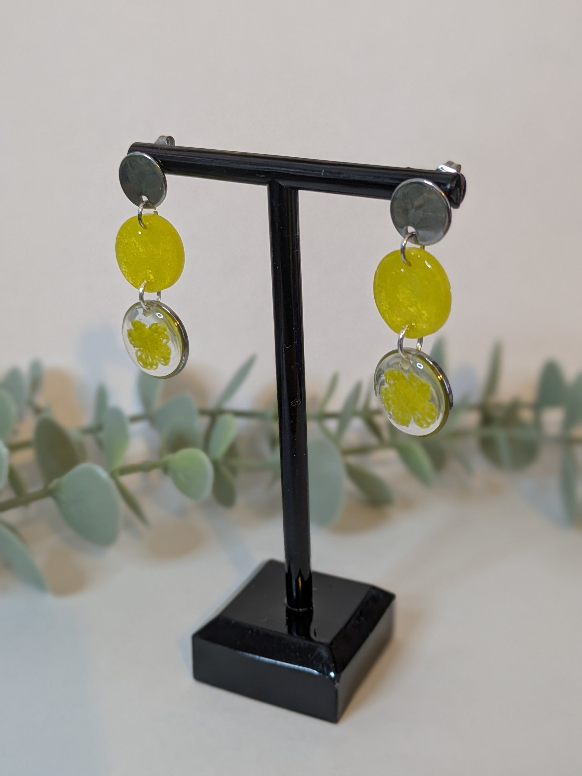Flower Earrings - 2 tier Yellow