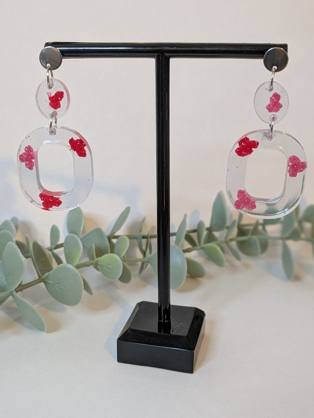 Oval Flower Earrings - Pink